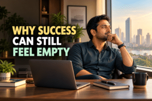 Why success can still feel empty, shown by an Indian entrepreneur reflecting in his office